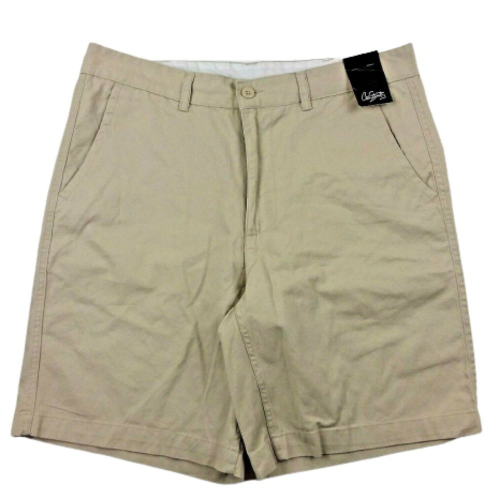 City Streets NWT Chino Shorts Flat Front 9" Inseam Beige/Tan 100% Cotton